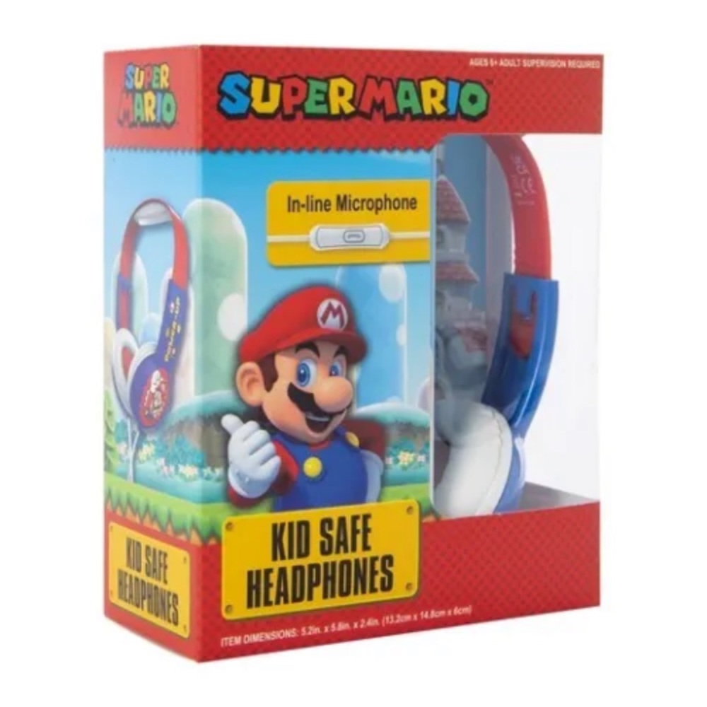 NWT Super Mario Kids Safe Headphones with in-line microphone
